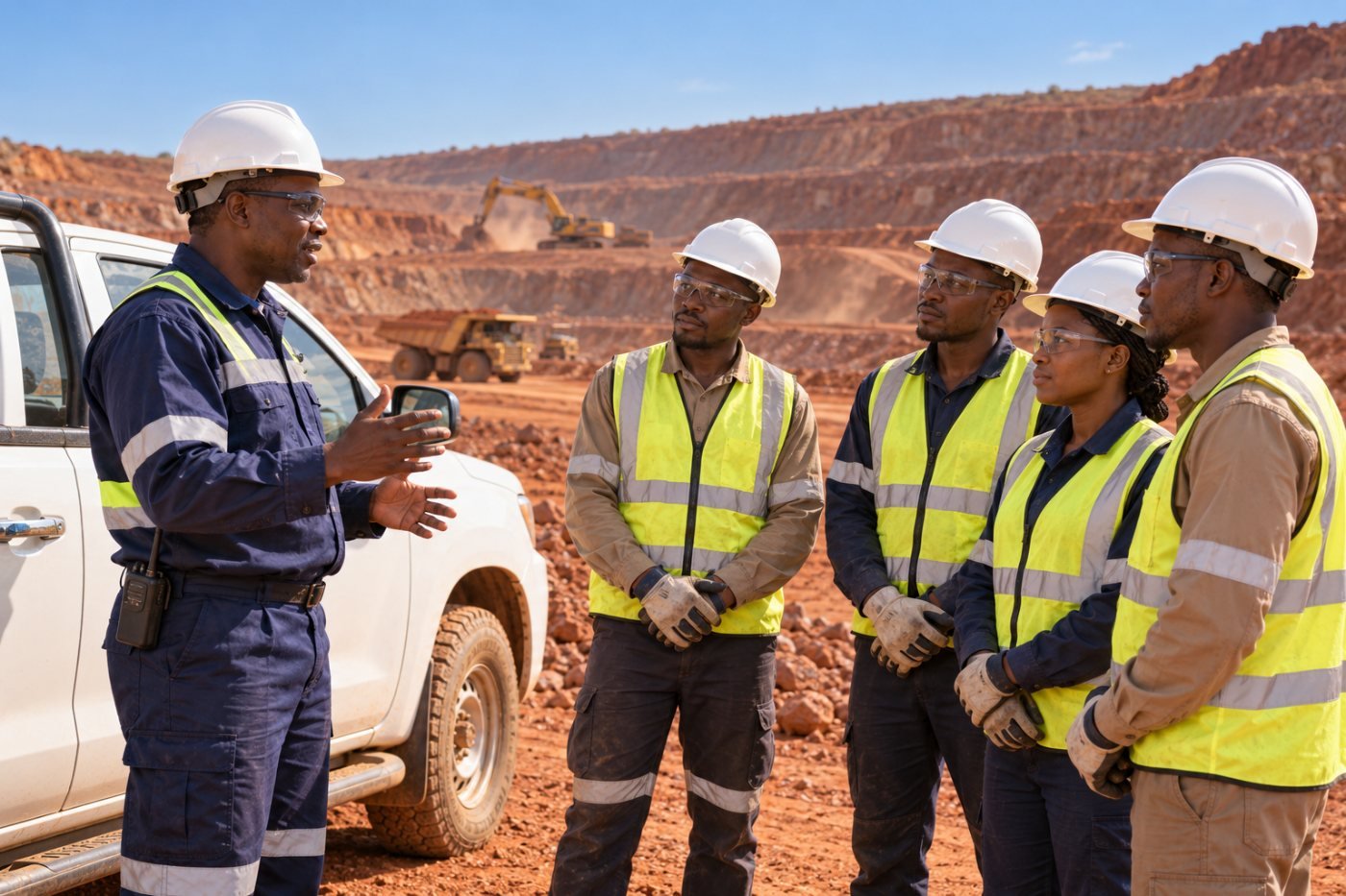 Briefing sécurité sur une mine